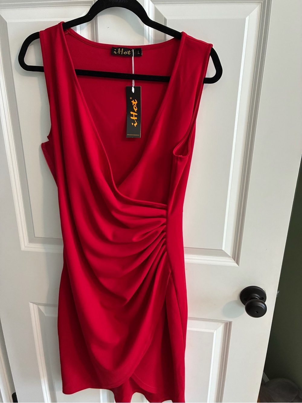 iHot Red Sleeveless Draped Mini Dress with Side Ruching